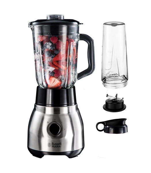 Russell Hobbs 2-in-1 Blender Smoothie Maker (1,5 L Glazen Kan & 0,6 L To-Go Drinkfles Incl. Deksel, Vaatwasmachinebestendig, Pulse / Ice Crush-Functie BPA-vrij) 23821-56 [Energy Klasse A+++]