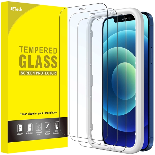 JETech Full Coverage Screen Protector voor iPhone 12/12 Pro 6,1-Inch, Volledige Dekking Gehard Glas Film Schermbeschermer met Eenvoudige Installatietool, Hoesje-Vriendelijk, HD Doorzichtig, 3-Stuks
