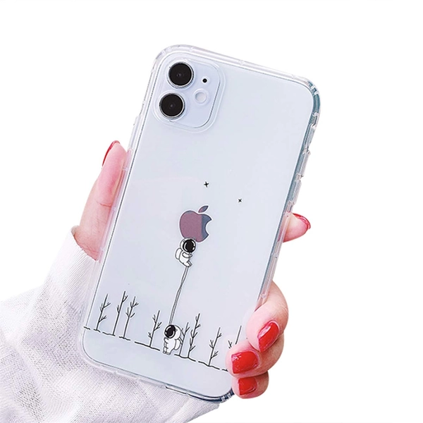 Bakicey iPhone 12 hoes, iPhone 12 transparant dinosaurus patroon zachte siliconen telefoonhoes valbescherming TPU beschermhoes case cover voor iPhone 12 (6,1 inch), astronaut