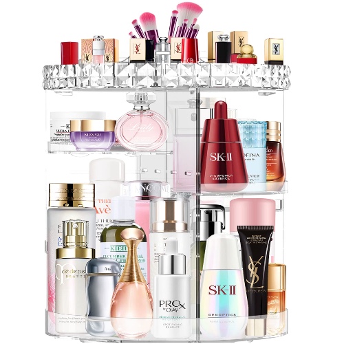 MISERWE Makeup Organizer 360 Degree Rotation 7 Layers Adjustable Storage Different Kinds of Cosmetics Multi-Function Large Capacity Makeup Storage Organizer Great for Bathroom Dresser Vanity