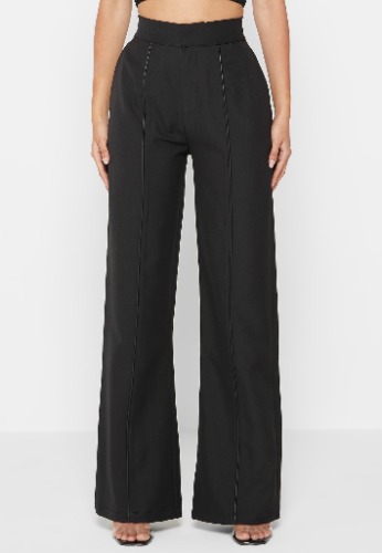 Trousers with Vegan Leather Pintuck - Black | UK 10 / Black / WMN3486-01
