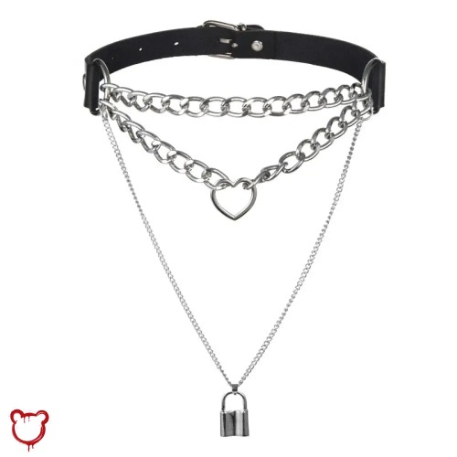 Destiny' Black Goth Padlock Heart Chain Choker