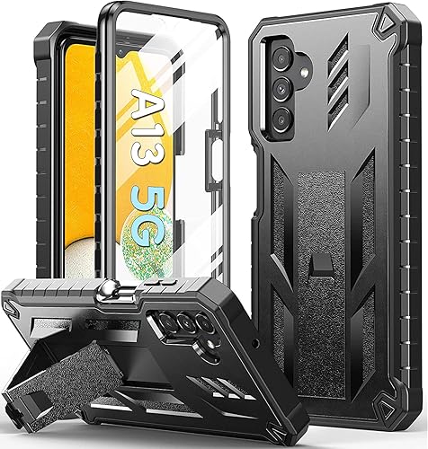 for Samsung Galaxy A13 5G Case: TPU Soft Shock Proof Protection | Matte Textured Design Shell - Heavy Duty Military Grade Rugged Cell Phone Protective Cover with Kickstand for A13 5G (Black) - Black