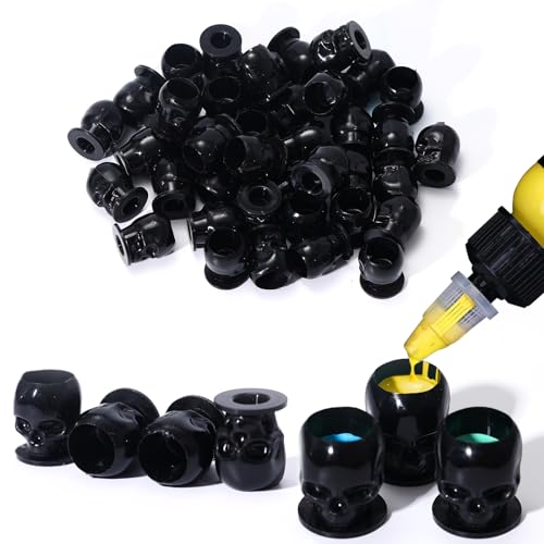 YILONG Disposable Tattoo Ink Caps Skull Tattoo Ink Cups with Stable Base and 200pcs Per Pack Permanent Makeup Pigment Holder Container Cap Tattoo Accessory,Black - Skull 200pcs-Black