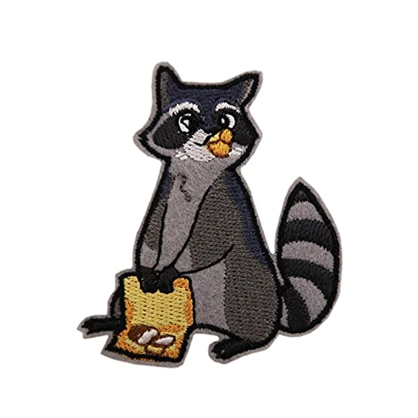 Raccoon eating Potato Chips Embroidered Iron On Patch Cute Funny