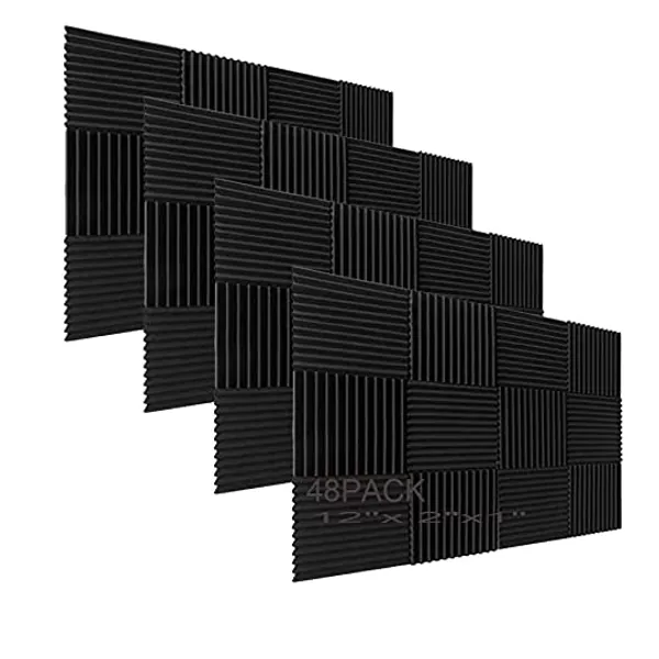 
                            48 Pack Acoustic Foam Panel Wedge Studio Soundproofing Wall Tiles 12" X 12" X 1"
                        