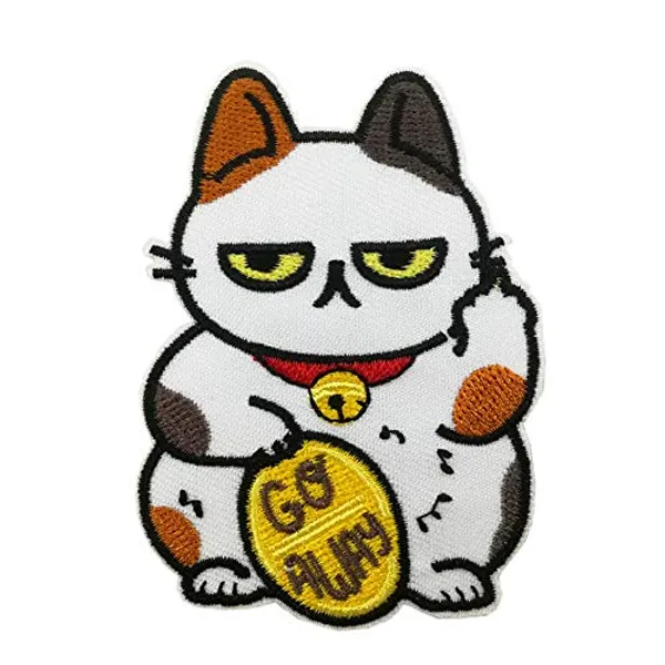 Cute-Patch 3" Go Away Japan Lucky Cat Meme Hat Deco Embroidered Iron on Sew on Patch Funny Gift - 