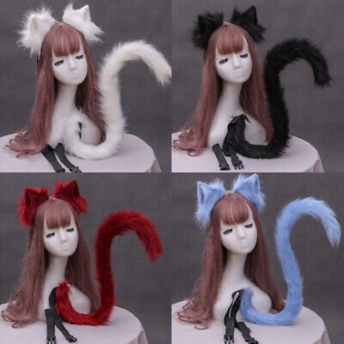Women Girl Sexy Cosplay Furry Fox Ear Tail Kawaii Cat Lolita Anime Cosplay Props  | eBay