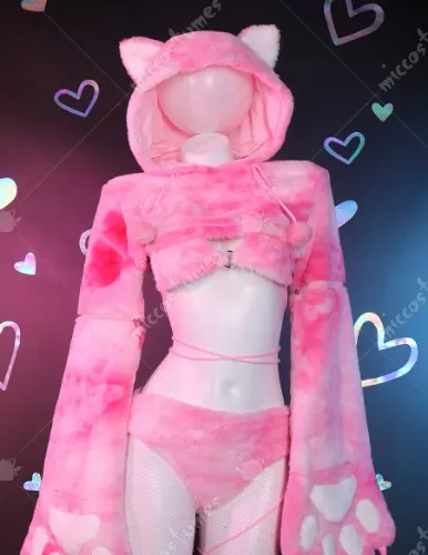 Cute Pink Cat Lingerie Set