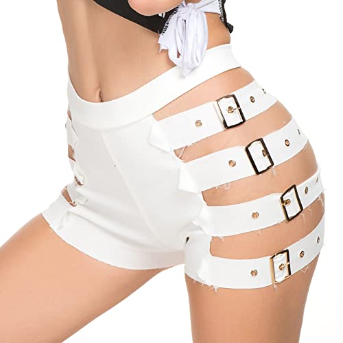 Sexy Shorts for Women Black Goth Shorts White Cut Off Hot Pants High Waisted Booty Clubwear Rave Stripper Outfits - White - Small