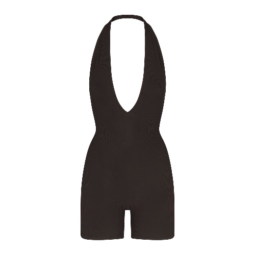SOFT LOUNGE DEEP PLUNGE HALTER ONESIE | ONYX