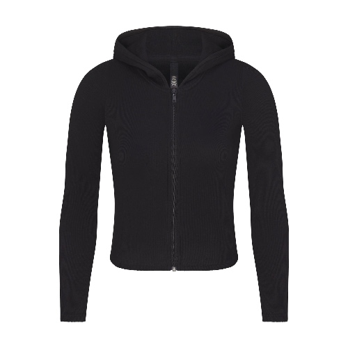COTTON RIB ZIP UP HOODIE | SOOT