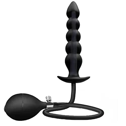 xofoco Anal Beads Inflatable Anal Plug Silicone Big Butt Plug, Black, M