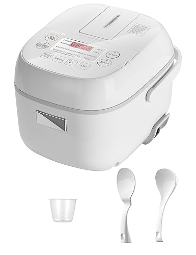 Toshiba Mini Rice Cooker, 3 Cups Uncooked Small Rice Cooker, Steamer & Warmer, With Fuzzy Logic And One-Touch Cooking, 24 Hour Delay Timer And Auto Keep Warm Feature, White - White