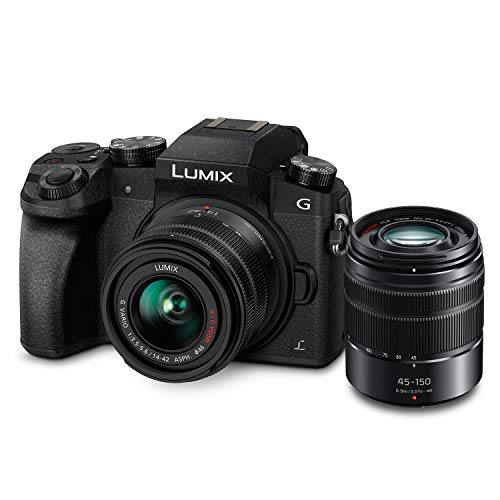 Panasonic Lumix G7 4K Digital Mirrorless Camera Bundle with Lumix G Vario 14-42mm and 45-150mm Lenses, 16MP, 3-Inch Touch LCD, DMC-G7WK (USA Black) - 14-42mm & 45-150mm - Black