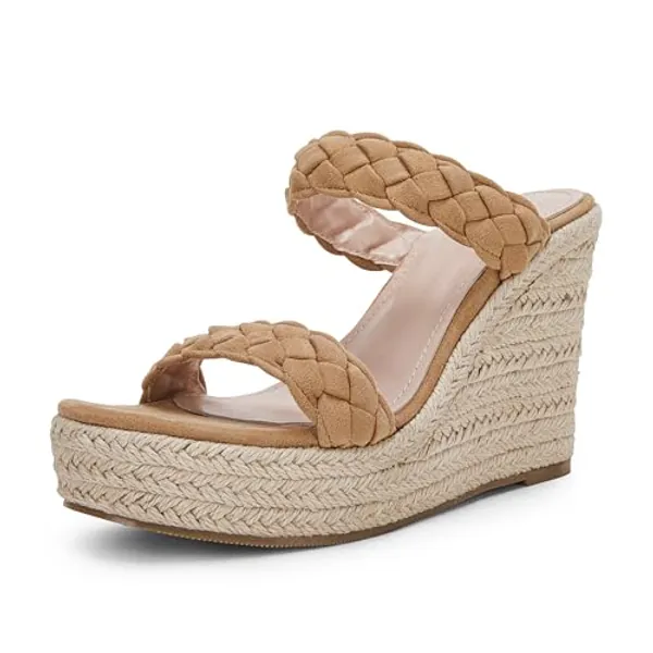 Coutgo Womens Wedge Platform Sandals Espadrilles Two Strap Woven Slip On Summer Cute Slide Sandals