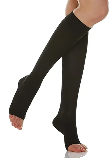 Relaxsan Basic 950A - 280 denier open-toe firm support knee high socks 22-27 mmHg - L - Black