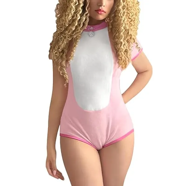 LittleForBig Cotton Collared Romper Onesie Pajamas Bodysuit - Pretty Pet Onesie - Pink - XS