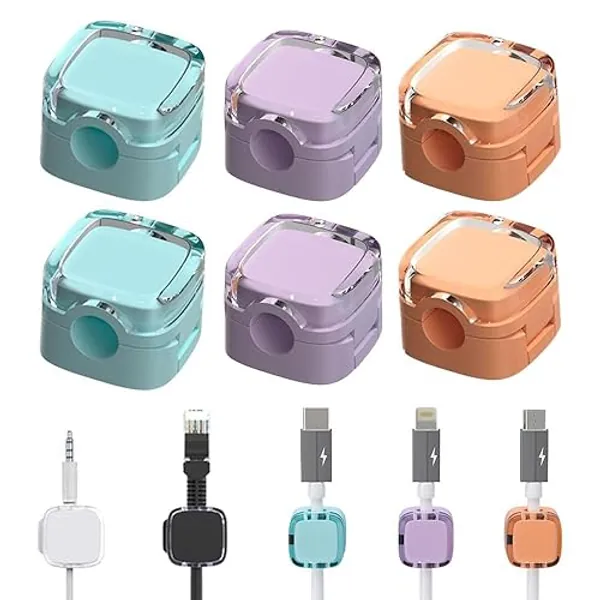 Cable Organizer Clips - 6 Pcs Magnetic Cable Organizer Storage Holder with Strong Adhesive - Hide Phone Charging Cable Keeper for Home, Office, Car, Desk, Nightstand (Mixed Color)
