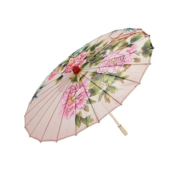LOVIVER 33 Inch White Parasol Umbrella with Pink Peony Pattern, Premium Silk, Pattern F - Pattern F