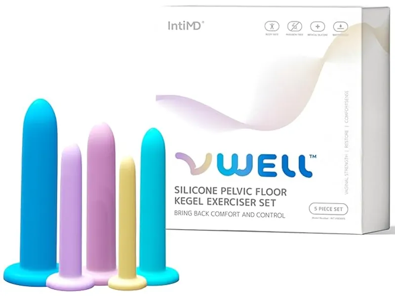 Silicone Pelvic Floor Muscle Dilator Exerciser Trainer Set by VWELL (Complete 5 Kit System)