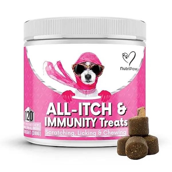 NutriPaw All-Itch Immunity Treats For Dogs - Soothe Itchy Paws, Eyes, Ears, Skin - Stop Itching, Licking, Scratching - Perfect for Small, Medium & Large Dogs - Supports Seasonal Itching - Single Pack