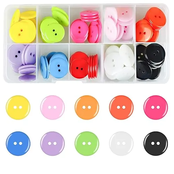 180pcs Colourful Buttons, 10 Colors 15MM Round Resin Button Large Sewing Buttons Craft Buttons with Plastic Storage Box Buttons for Crafting, Clothes Sewing (2 Hole) - colorful - 15mm/2 holes