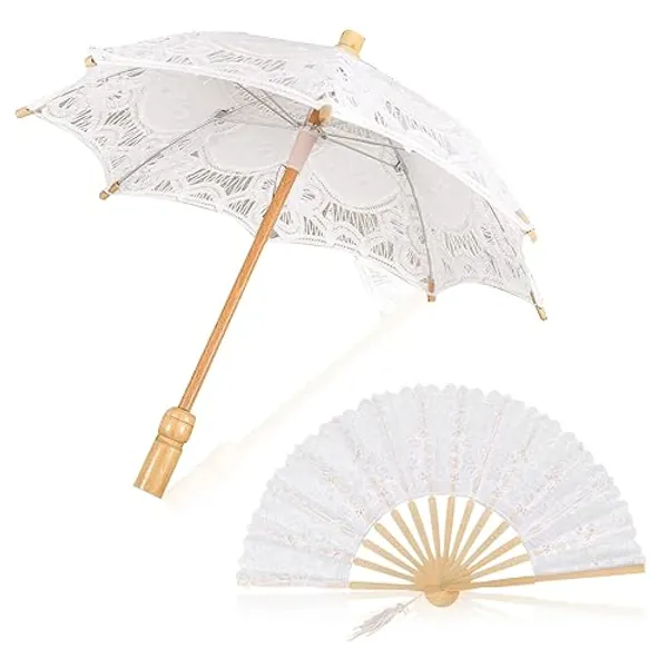 Hand Held Parasol Umbrella,10.2inch Lace Umbrella Mini Embroidered Lace Umbrella,Sun Parasol for Ladies,Lace Folding Hand Fan Vintage Bridal Wedding Umbrella for Photography Prop
