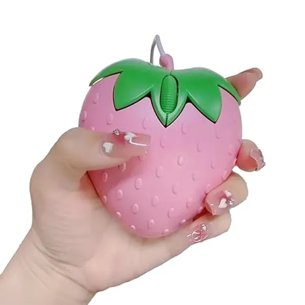 antianzhizhuang New USB Cord Mouse Pink Strawberry Small Optical PC Computer Game Mouse Girls Gift Mause For Office Laptop Desktop Pink