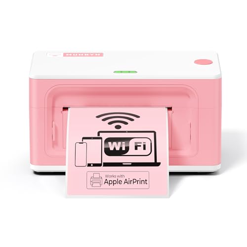 MUNBYN Wireless Thermal Printer, Wi-Fi Shipping Label Printer Compatible with AirPrint iPhone iPad macOS Android Windows Chromebook Etsy Ebay USPS for Small Business Home Use - Pink