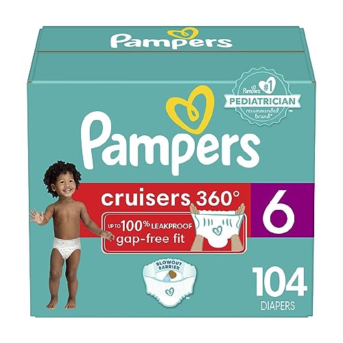 Pampers Cruisers 360 Diapers - Size 6, One Month Supply (104 Count), Pull-On Disposable Baby Diapers, Gap-Free Fit - Size 6 - 104