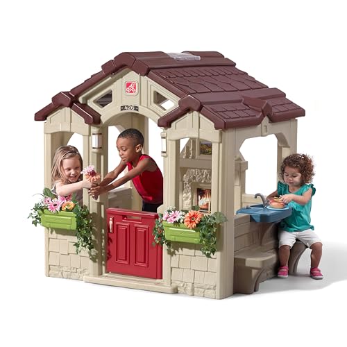 Step2 Charming Cottage Kids Playhouse, Indoor and Outdoor Playset, Interactive Sounds, Toddlers 2+ Years Old, Easy to Assemble Backyard Discovery Playhouse - Playhouse