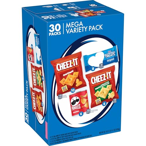 Kellogg's Snacks, Lunch Snacks, Kids Snacks, Mega Pack, Variety Pack, 30.1oz Box (30 Packs) - Cheez-It, Pringles, Rice Krispies Treats - 1.88 Pound (Pack of 1)