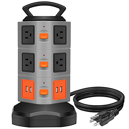 Power Strip Tower, Lovin Product Surge Protector Electric Charging Station, 10 Outlet Plugs with 4 USB Slot 6 feet Cord Wire Extension Universal Charging Station (Medium) - Medium