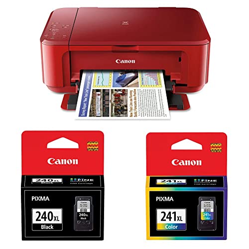 Canon PIXMA MG3620 Wireless All-in-One Color Inkjet Printer, Red & PG-240XL ChromaLife 100 Black Ink Cartridge (5206B001) & CL-241XL ChromaLife 100 Color Ink Cartridge (5208B001) - Red - Printer + Black Ink + Color Ink