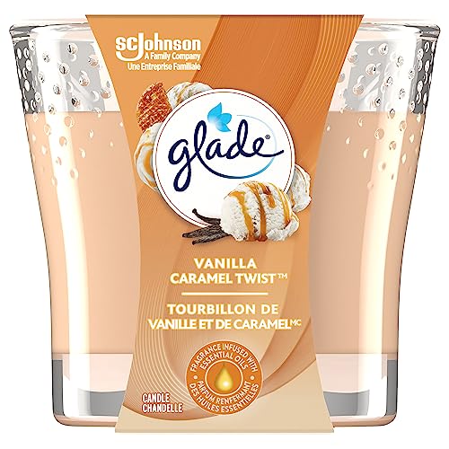Glade Scented Candle, Vanilla Caramel Twist, 1-Wick Candle, Air Freshener Infused with Essential Oils, 1 Count - Vanilla Caramel Twist