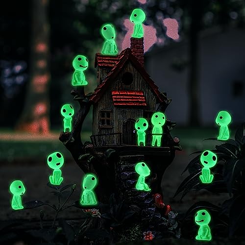 POPKER 20Pcs Fairy Garden Accessories Outdoor Miniature Decor Glow in The Dark Tree Elves Luminous Ghost for Micro Landscape Gnomes Decoration Patio Lawn Yard Pot Kit - 20pcs Green