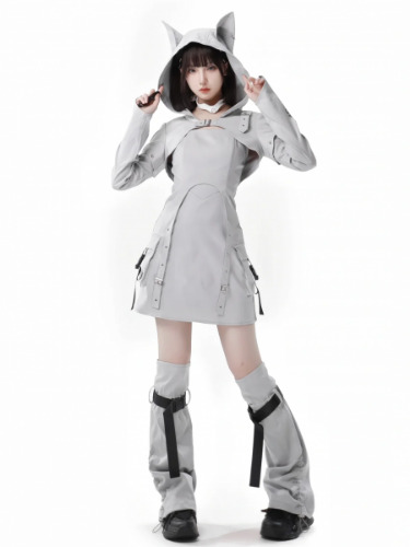 [$31.89]Gray Futuristic Techwear Slip Dress