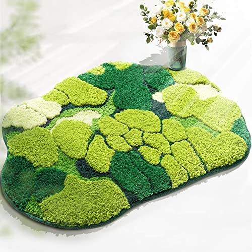 RORA Green Moss Bathroom Rugs Cute Leaf Bath Mat for Bathroom Non Slip Soft Microfiber Water Absorbent Aesthetic Green Bathroom Decor Boho Plush Rug for Shower, 32×20 Inch - Green - 32 "x 20"