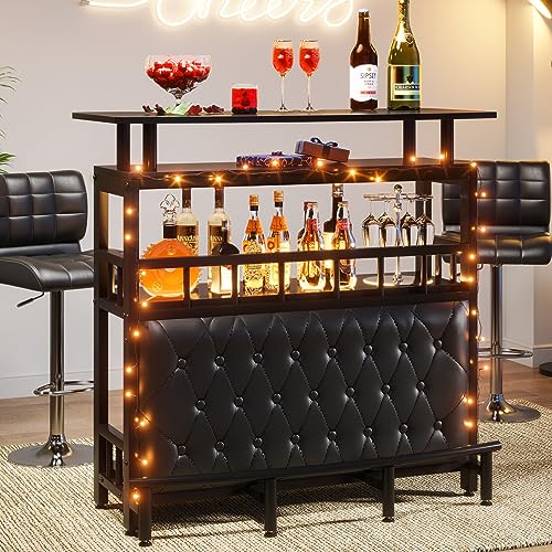 Tribesigns Bar Unit for Home Liquor, Black Entertainment Bar Upholstered Bar Table with Storage and Metal Front Footrest for Home,Balcony - Black