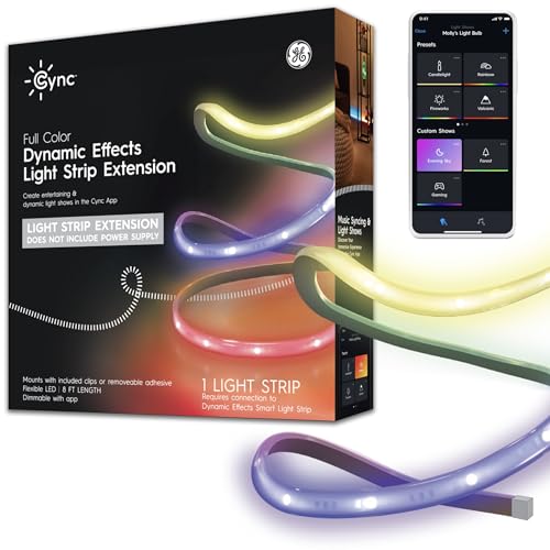GE CYNC Dynamic Effects Smart LED Light Strip Extension, Room Décor Aesthetic Color Changing Lights, LED Lights for Bedroom and TV, Works with Amazon Alexa and Google, 8 Ft Extension ONLY - 8ft Extension Only