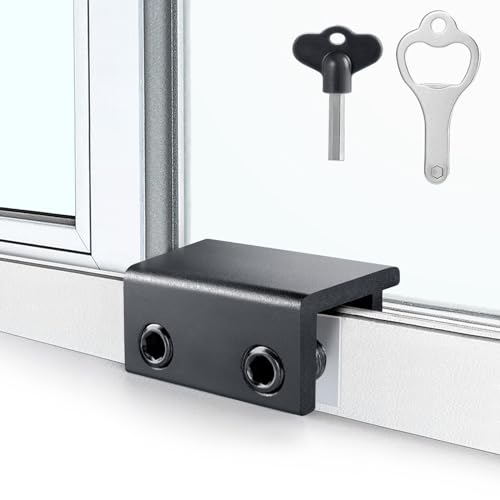 Window Locks,4 Pack Sliding Window Locks With Key for Vertical & Horizontal Sliding Windows Doors,Easv to Install,Adjustable Security Window Lock for Patio Bedroom Home and Office (Black) - 4 Set Double Lock - Black