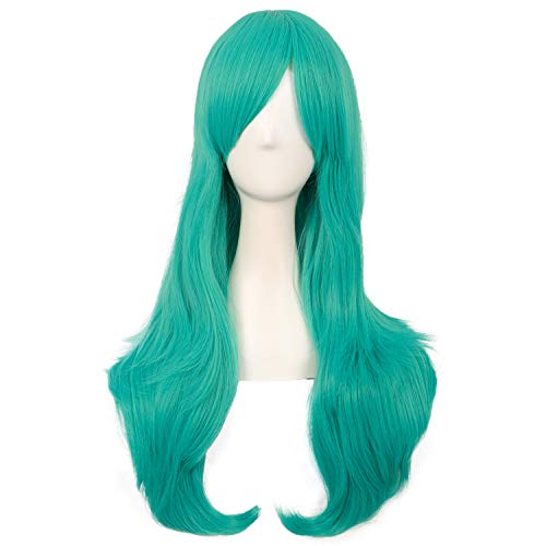 MapofBeauty 28 Inch/70cm Women Side Bangs Long Curly Hair Cosplay Wig (Light Sea Green) - Light Sea Green