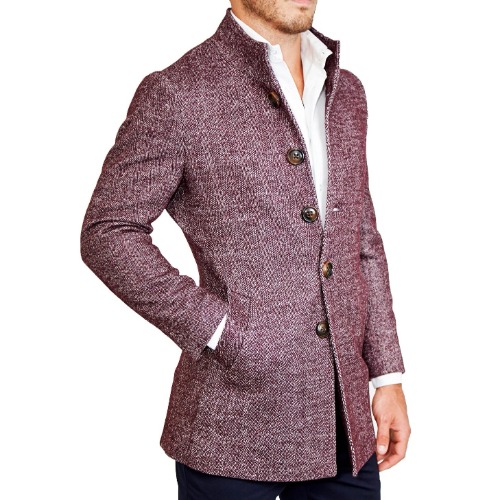 Open Button Overcoat - Maroon Herringbone | Medium / Maroon Herringbone