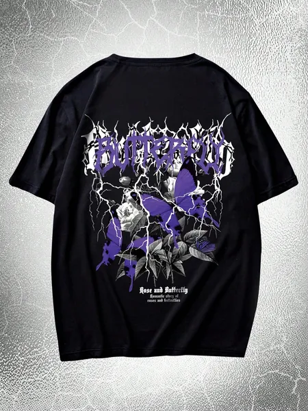 ROMWE Grunge Punk Camiseta Masculina Com Estampa De Slogan E Borboleta