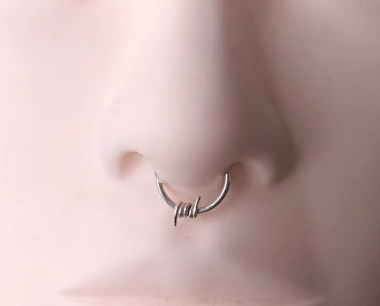 barbed wire septum ring, sterling silver septum ring, gothic septum ring, 16 gauge septum ring, 18 gauge septum ring, 20 gauge septum ring