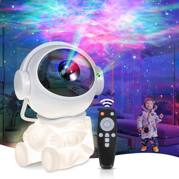 BURNNOVE Astronaut Galaxy Projector, Star Projector Galaxy Night Light, Starry Nebula Ceiling LED Lamp with Moon Lamp and Timer, Kids Room Decor Aesthetic, for Christmas, Birthdays, Valentine's Day - White#1