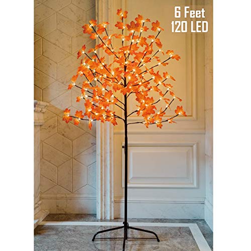 Twinkle Star Lighted Maple Tree, 6 Feet 120 LED Artificial Tree with Lights for Thanksgiving Harvest Fall Festival Home Party Decoration - Warm White - 6FT