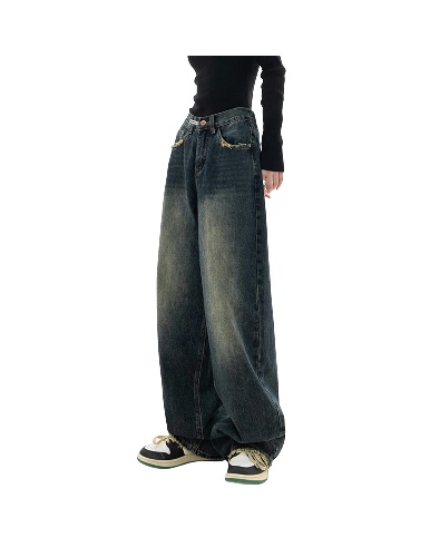 Baggy Jeans Dam Jeansbyxor med hög midja Breda ben High Street Byxor Tvättade Vintage Blå Lösa Y2k Oversized Chic kläder - XL