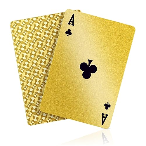 BIERDORF Waterproof Plastic Playing Cards - Durable Cool Deck of Cards - Standard Index Professional Premium Poker Cards - Vintage Casino Themed Card Games for Families or Adults - Gold Diamond Style - Gold